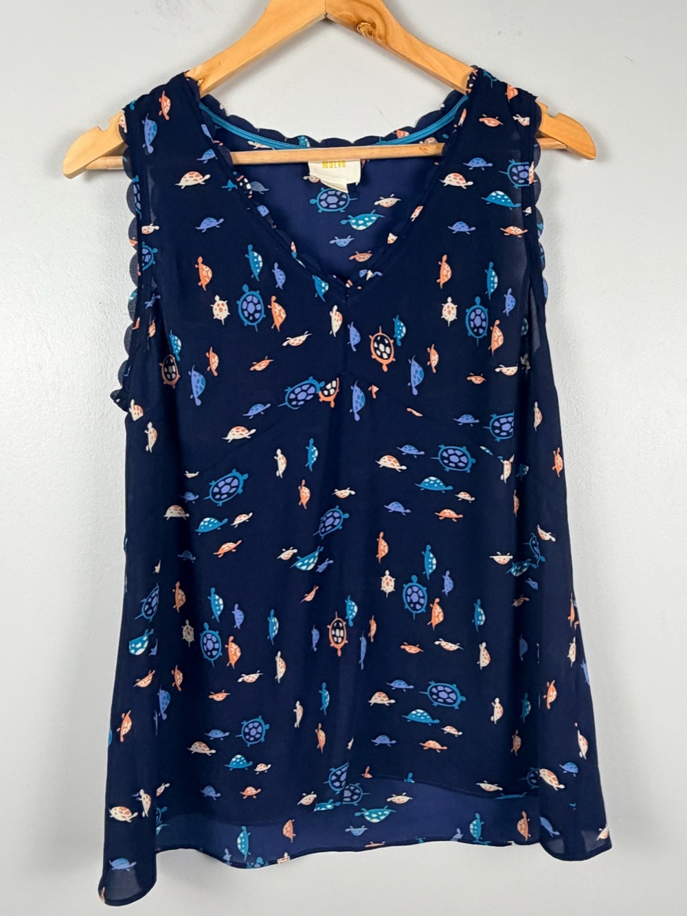 Maeve Anthropologie Size 8 Terrapin Turtle  V Neck Tank Top Sleeveless Shirt